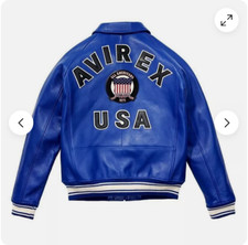 Men's Blue Avirex Real Leather Bomber Jacket American Flight Leather Jacket