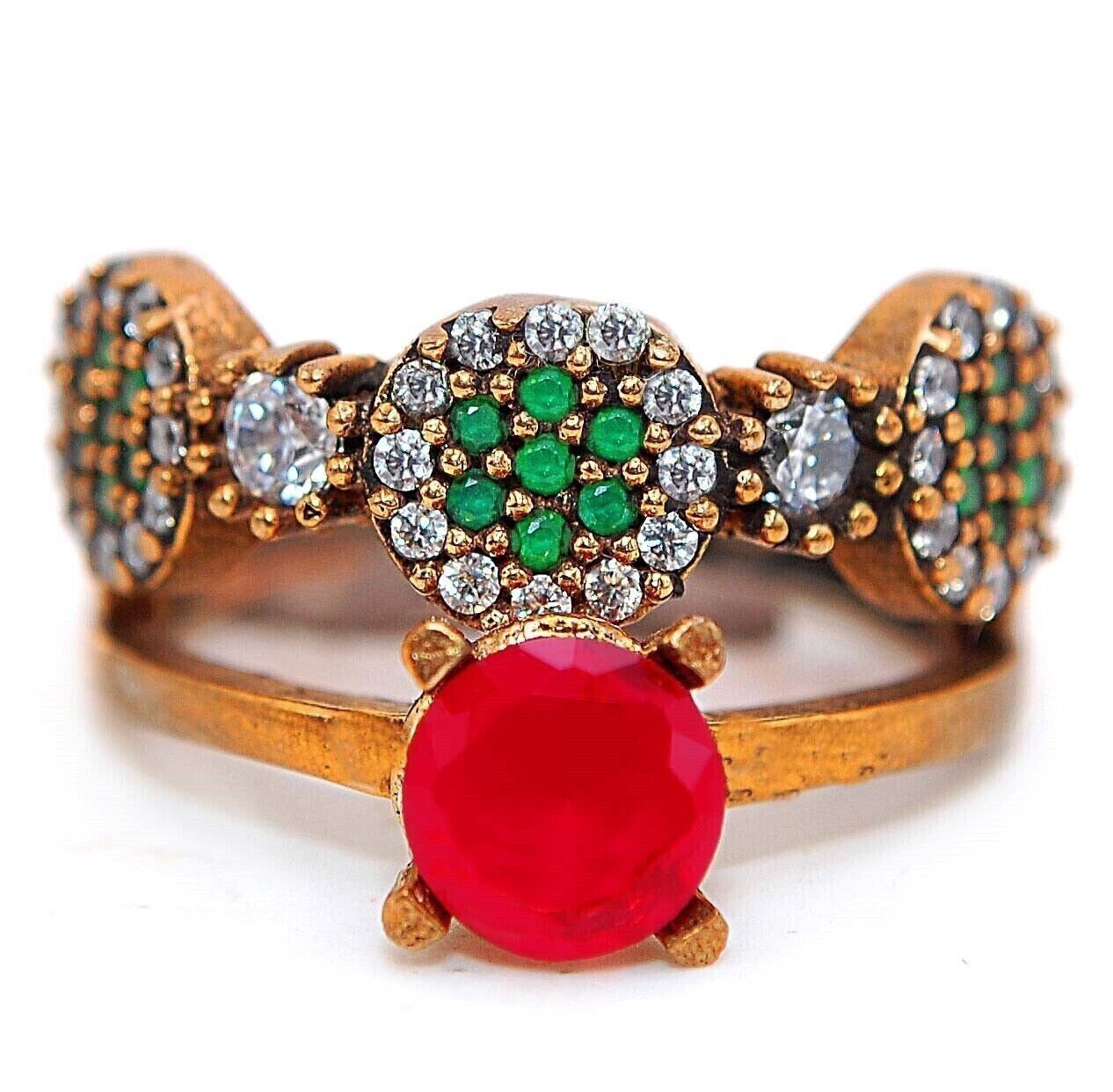 Ottoman Style 3CT Treated Ruby 925 Sterling Silver Ring Size 7 HB2-9