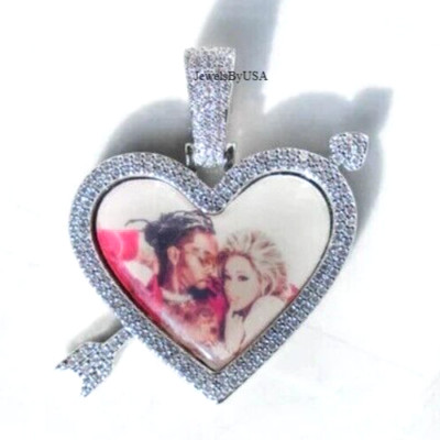''CUSTOM OWN PHOTO'' Mens Picture Memoreble BROKEN HEART 925Pendant Real Moissnite
