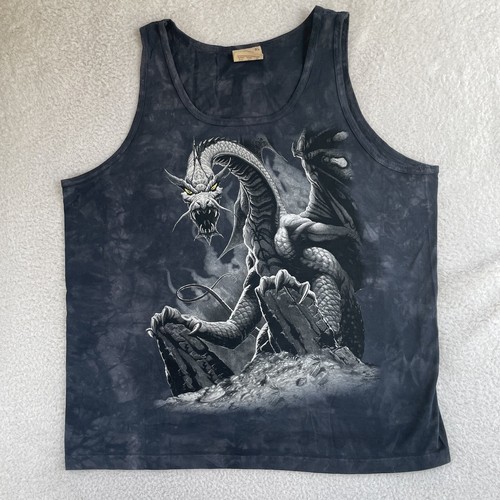 VTG The Mountain Dragon Shirt Mens  XL Tie Dye Tank Top Black Smoke Medieval