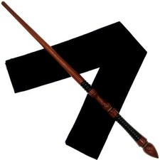 15.25" Hand Turned Brown Tear Teak Wood Magic Wand Witch Wizard w/ Velvet Bag