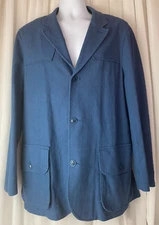 J. Peterman Blue Linen Blend Sport Coat Blazer Men Size 42R
