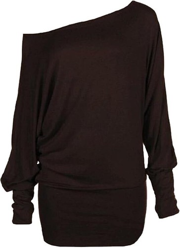WOMEN'S BATWING BAGGY TOP JUMPER JERSEY LADIES LONG SLEEVE OFF SHOULDER TOP SIZE - Picture 15 of 29