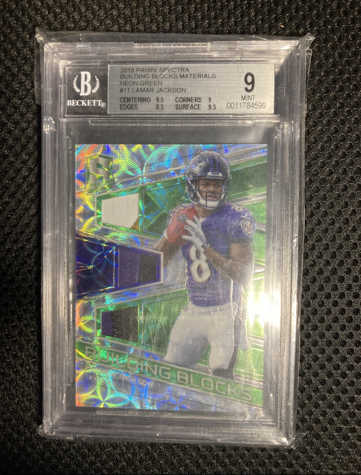 Lamar Jackson Panini Spectra Building Blocks Relics #11 Neon Green
