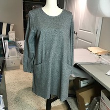 J Jill Pure Jill M Petite 100% Cotton Gray Long Sleeve Knee Length Dress Pockets