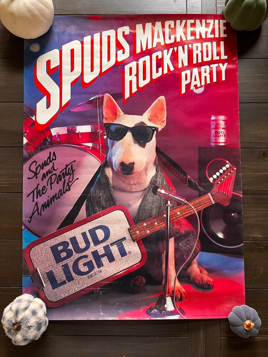 Vtg Spuds MacKenzie Bud Light Guitar Rock & Roll Party 1987 Rolled