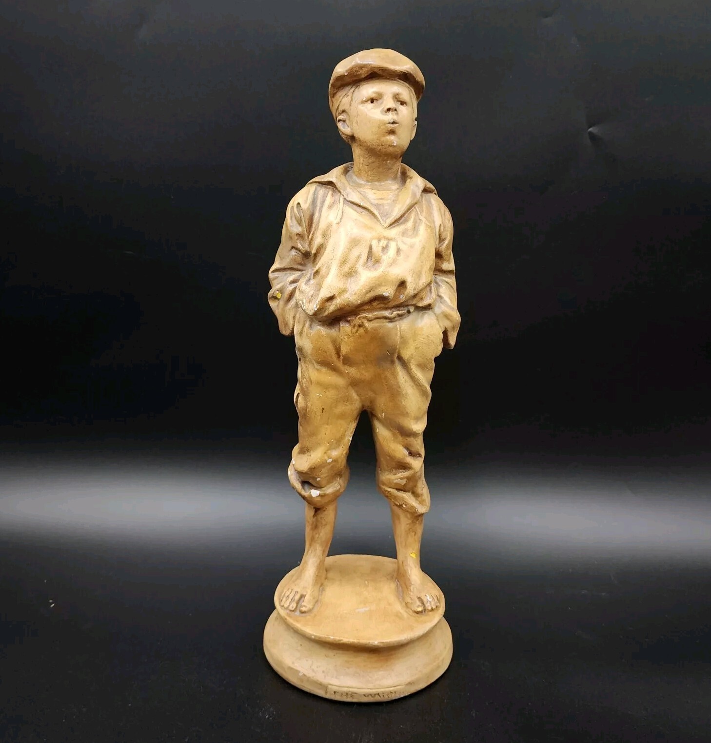 Plaster Sculpture The Whistler Boy Statue Vintage Chalkware 17