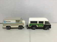 Lot Of 2 Mini Metal Trucks: Tonka Bell Systems Work Van & Torco Grass Work Van.