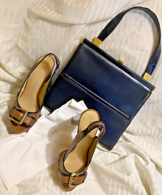 Joan & David Brown w/ Blue Trim Sling Back Stacked Heels - Purse Sold  Separately | eBay