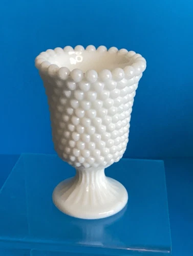 Vintage 1950's Small White Milk Glass Hobnail Pedestal Candle Votive Bud Vase