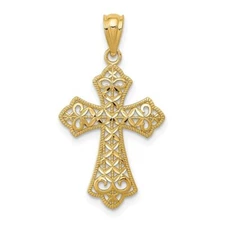 14K Yellow Gold Polished Filigree Cross Pendant Gift for Mother