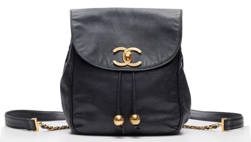 CHANEL CC Chain Backpack Bag Black Caviar Skin Leather Vintage AK25854d  From JP