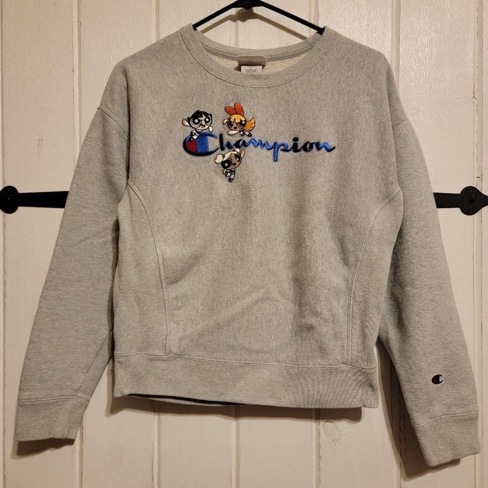 加州　セット Champion Sweatshirt Vintage Gray Power Puff Girls Embroidered Size