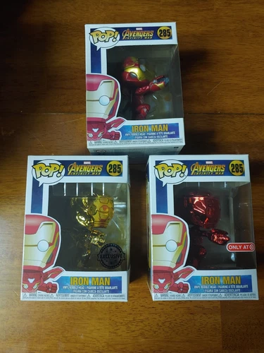 Funko POP Marvel Iron Man 285 Trio: Gold Chrome, Red Chrome, & Common