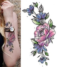 Temporary Tattoo Pastel Sketch Rose Flower Fake Body Art Sticker Waterproof 