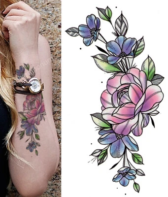 Temporary Tattoo Pastel Sketch Rose Flower Fake Body Art Sticker Waterproof