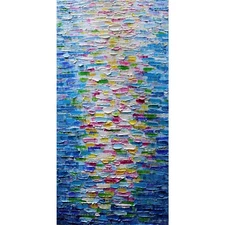 Abstract Water Reflections Serene Beauty Original Impasto Oil Painting by Luiza
