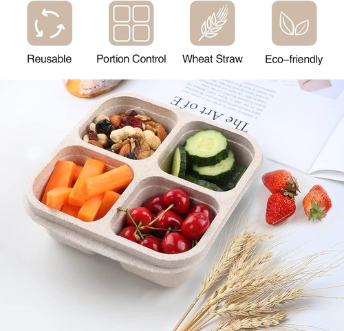 Snack Containers, 4 Pack Reusable Bento Snack Box, 4 Compartments Meal Prep Lunc - Picture 3 of 12