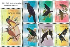 Papua New Guinea 2021 - Birds of Paradise Block of 6 & K20.00 - MNH
