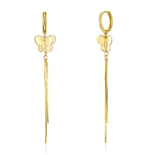 Wellingsale 14k Yellow Gold Diamond Cut Butterfly Hanging Earrings (65 x 10 mm)
