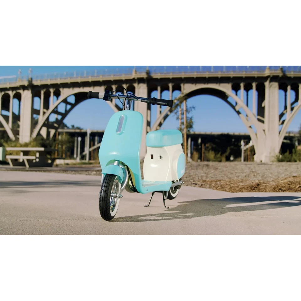 Kids 12V Razor Retro Euro-Style Battery-Powered Electric Scooter, Ages 7+, Blue - Image 2 of 4