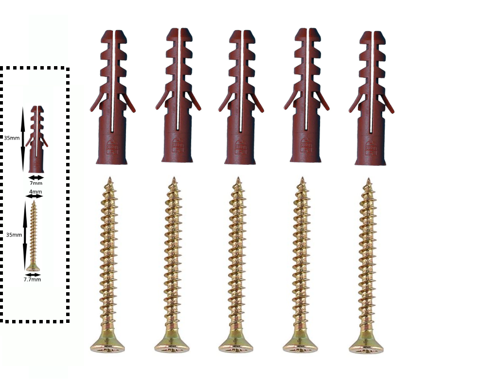 Masonry Brick Concrete Wall Fixings Screws and Wall Plugs Set Pack Of