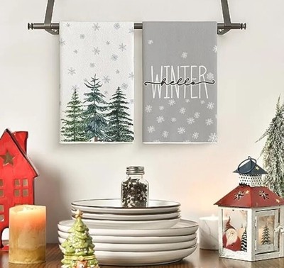 2 Pcs Kitchen Dish Towels Set Hello Winter Towels Dishcloths Microfiber