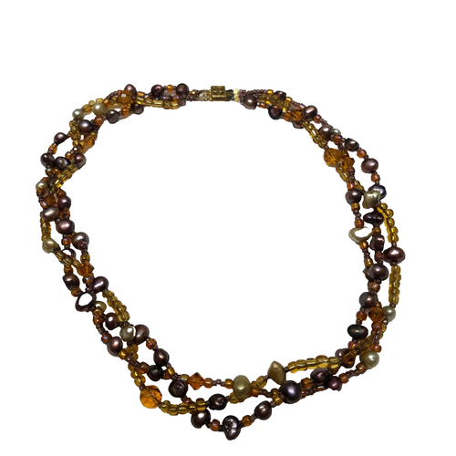 Choker Multi Three Strand Beaded Choker 18" Assorted Colors Gold,Rose And pearl
