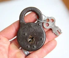 Antique Fraim Six Lever Padlock vintage lock w/ key old tool box case trunk safe