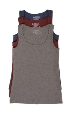 Felina Layering Tank Top 3 Pack Women Cotton Stretch Medium Black Gray Red New