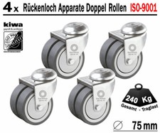 Rückenloch Doppelrollen Transport Lenk Rollen 4 x Ø 75mm Le-Le BS-Rollen Germany