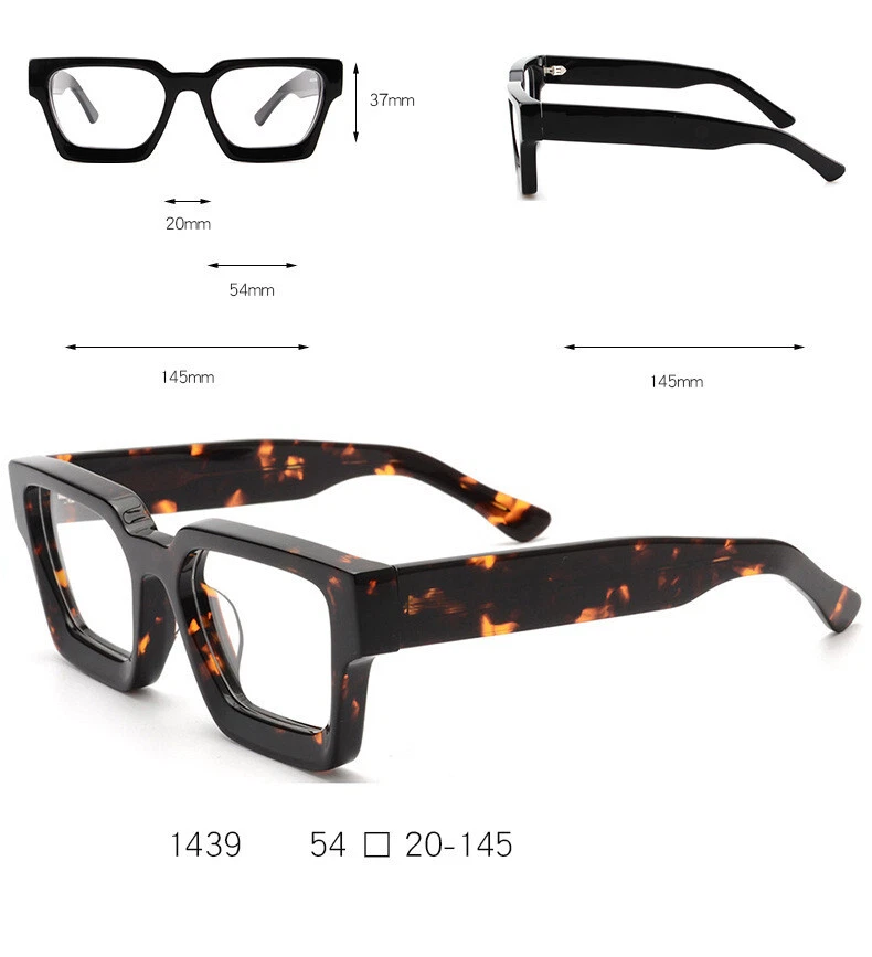 Luxus Dick Acetat Brillengestell Damen Herren Retro Brille Glasses Schwarz - Bild 4 von 4