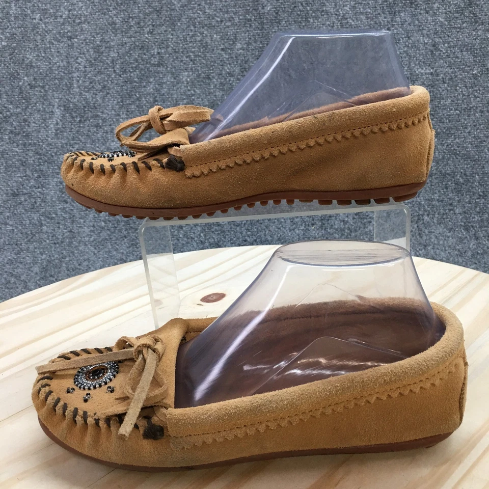 Minnetonka Zapatos Mujer 7.5 Kilty Mocasín Planos Marrón Gamuza Informal Puntera Sin usar, en caja Foto 2 de 4