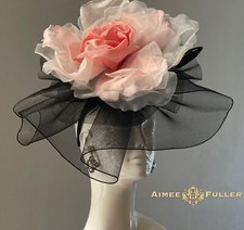 Aimee Fuller Black Pink Rose Kentucky Derby Fascinator Bridal Hat Royal Ascot
