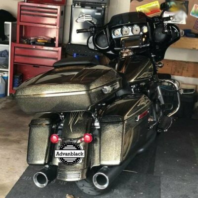 For 14+ Harley Hard Candy Black Gold Flake Lids with Flames