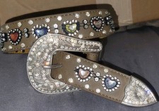 Nacona Western Belt Leather With Rhymestone Hearts Girls Size 22