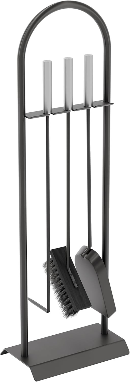 Fire Vida 4 Piece Arc Fireplace Companion Set – Black & Chrome Modern Firesid