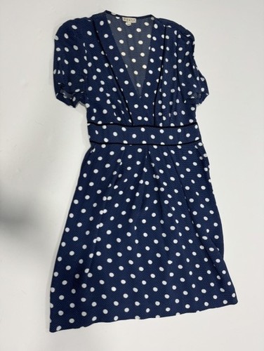 Vintage Claudie Pierlot Blue Polka Dot Dress Women's Size 36 Short Sleeve