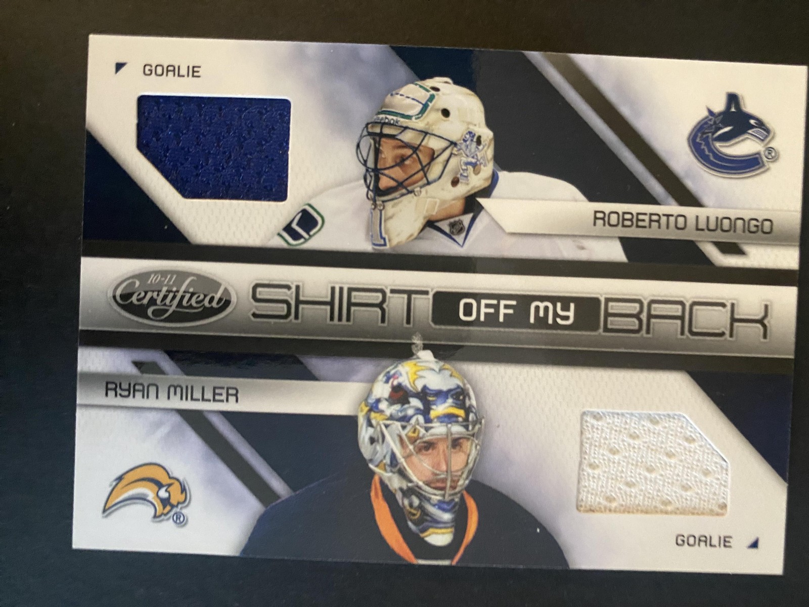 2010-11 Panini Certified #LM Roberto Luongo / Ryan Miller Shirt Off My Back /250