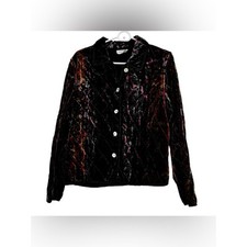 Coldwater Creek Large Petite Black/Purple/Red/Gold Ray/Ny Printed Velvet Jacket