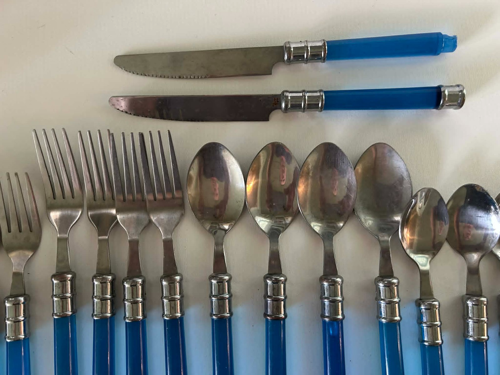 VTG BLUE LUCITE Handle Flatware Lot 27 AZURE Silverware Stainless China ...
