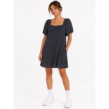 Loft Outlet Shift Dress Womens L Navy Blue Polka Dot Puff Sleeve Square Neck