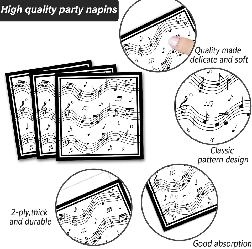 Platos de notas musicales servilletas vajilla de fiesta temática musical notas musicales cena Foto 4 de 4