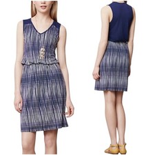 Anthropologie Deletta Janie Jersey Dress Blue Motif White Women’s Medium