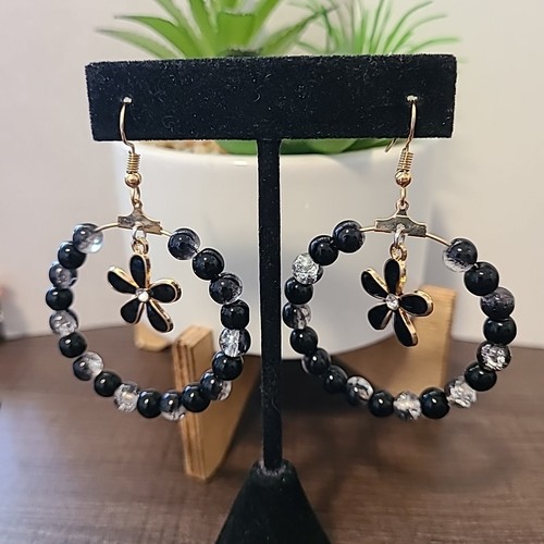Handcrafted Black Beads w/Spacers Dangle Drop Earrings NEW Ladies Fashion Office - Picture 1 of 7