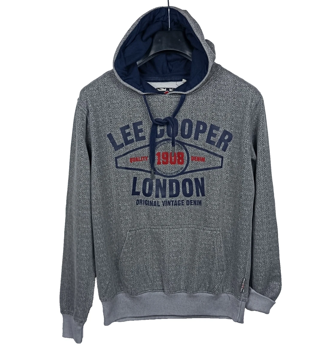 Sudadera para hombre LEE COOPER con capucha gris espina de pescado gráfica talla M