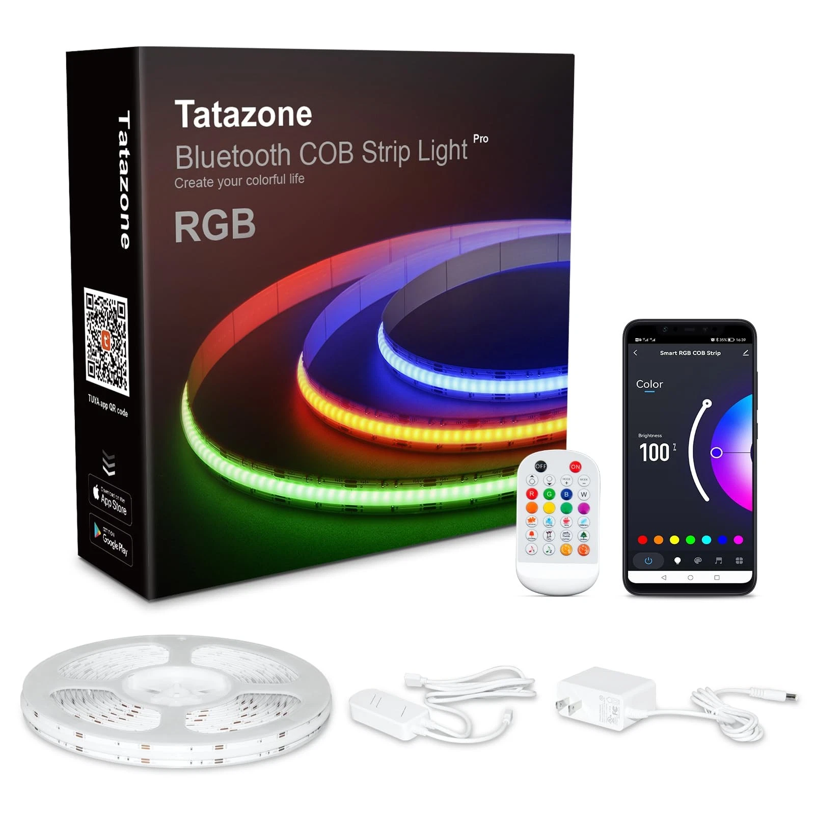 32.8ft Bluetooth RGB COB Led Strip Lights with Remote, Dimmable Smart App Led...