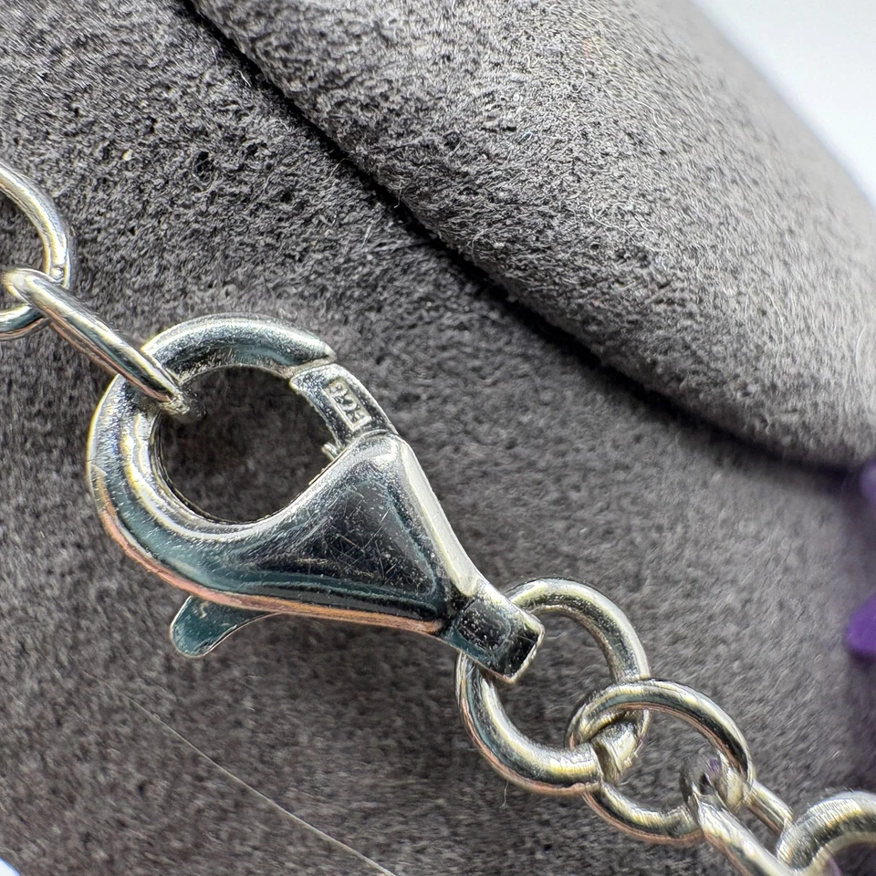 Collar Multi Hilo Cuentas Astilladas Amatista Plata de Ley 925 Ajustable Púrpura Foto 4 de 4