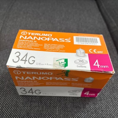 Terumo Nanopass 34G Pen Kanüle - 0,18x4mm (87stk) OVP/MHD 2024/12