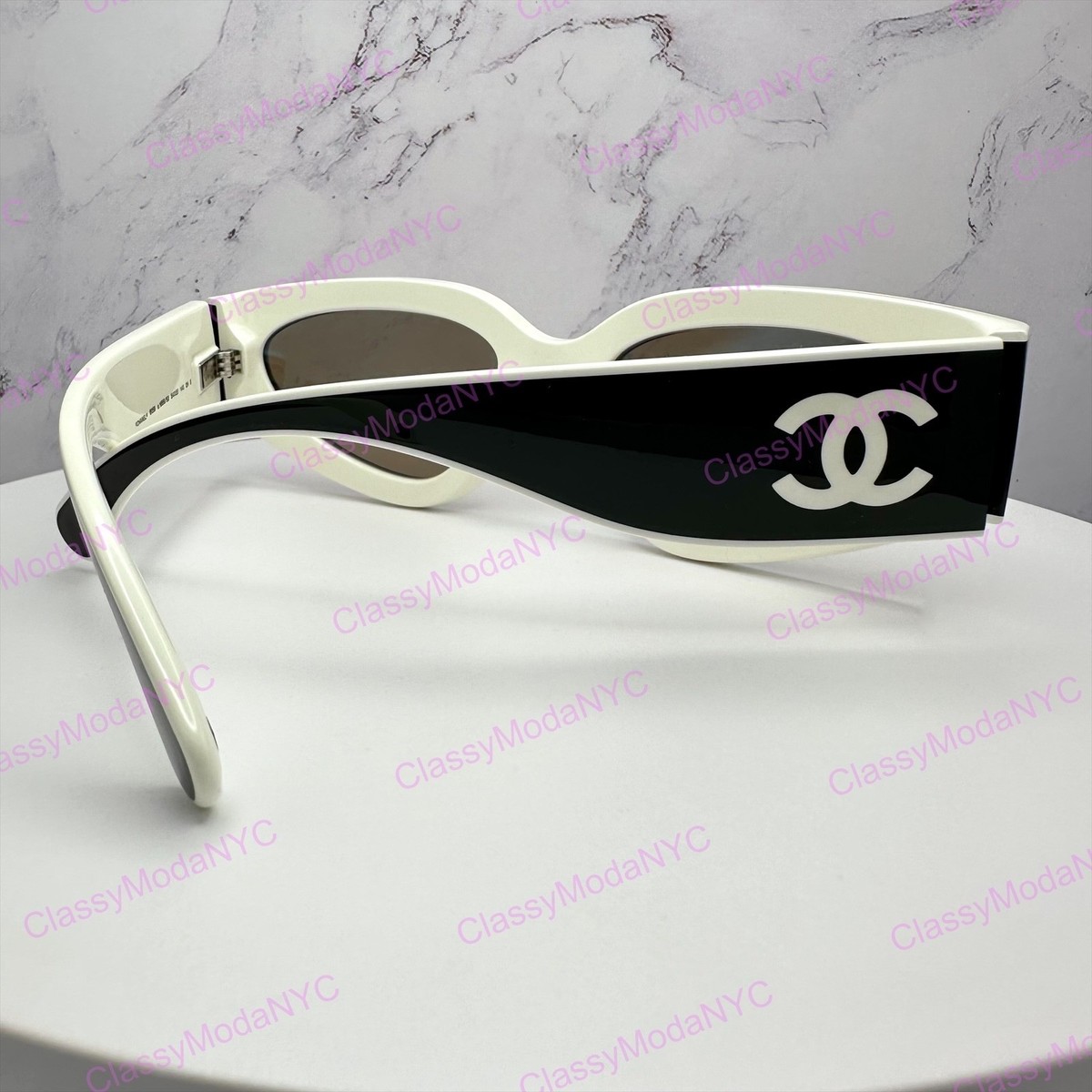 CHANEL Sunglasses Black &White Cat Eye CC Logo Authentic CH 6056